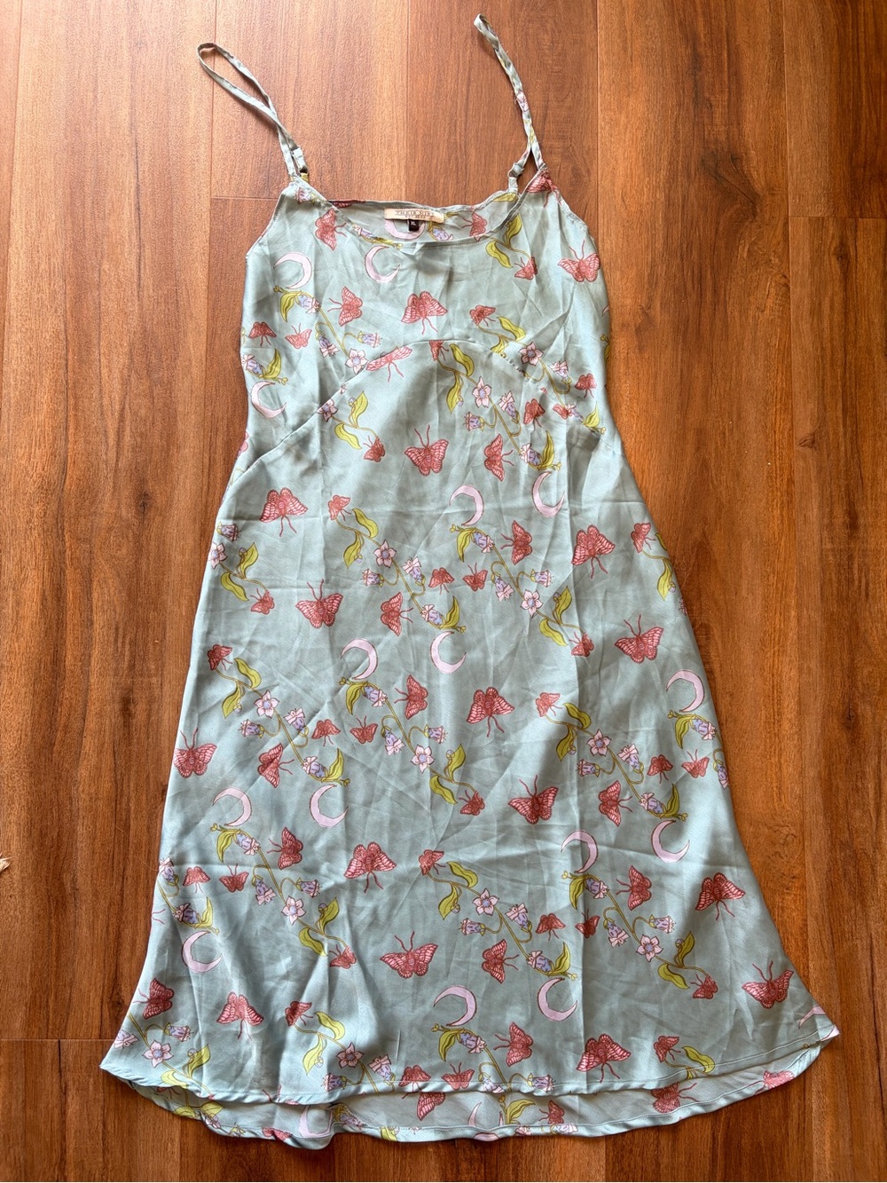 Their Nibs Teal Butterfly Moon Print Slip Dress Nightgown Y2K Fairycore Whimsy - Picture 2 of 6